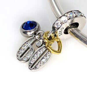 Sterling Silver 60th Birthday with Birthstone Dangle Charm - CUSTOMIZABLE